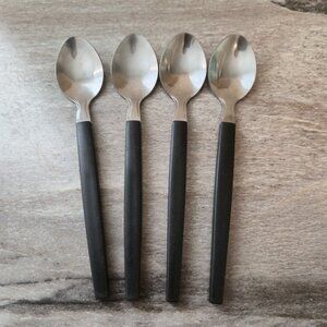 Set of 4 Stainless Steel Teaspoons – Black Handle Flatware – 6.5” Modern...